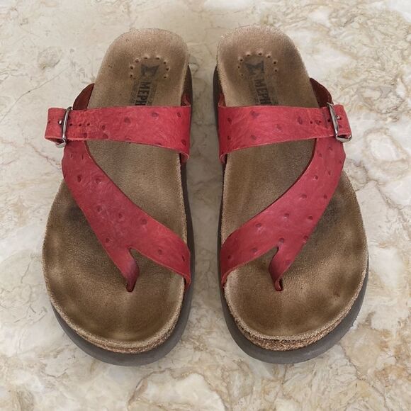 Mephisto Helen Air Relax Ostrich Embossed Red Leather Women’s Sandals - Picture 3 of 16